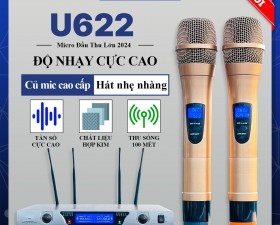 Micro Đầu Thu Lớn SHUARE U622 - Micro Không Dây Karaoke, Bắt Sóng Xa 100M Karaoke Hội Nghị Sân Khấu
