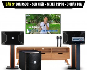 Dàn Karaoke Cao Cấp Cặp Loa KS301, Sub Nhật, Mixer 3 Trong 1 F9Pro, Dây Kết Nối Đi Kèm 3 Chân Loa