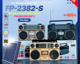 Đài Radio FP-2382-S - Sạc Năng Lượng Mặt trời, Đài FM, AM, SW -  Thiết Kế Cổ Điển Sang Trọng