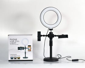 Đèn Led Livestream Để Bàn Tích Hợp 2 Kẹp Điện Thoại - 16cm - Đèn livestream 2in1