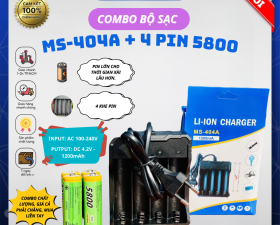 Combo Bộ Sạc MS-404A Kèm 4 Pin 5800mAh Cho Sử Dụng Tiện Lợi, Nhanh Chóng 