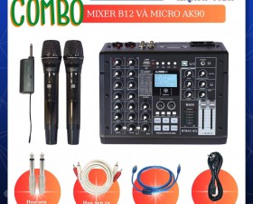 Combo Mixer B12 Và Micro AK90 – Vừa Thu Âm Vừa Hát Ra Loa, Tặng Kèm Phụ Kiện Kết Nối