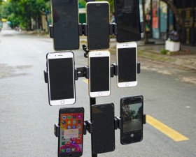 Bộ kẹp 10 điện thoại kèm chân 2.1m chuyên dùng livestream nhiều máy, nhiều nền tảng