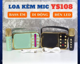 Loa Kèm Micro Karaoke Bluetooth YS108 Bass Êm Công Suất 15W Kèm 1 Micro