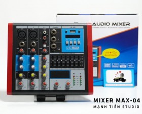 Bàn trộn âm thanh mixer max 04 - 4 kênh âm thanh nổi - Tích hợp bộ cân bằng Equalizer chuyên nghiệp 