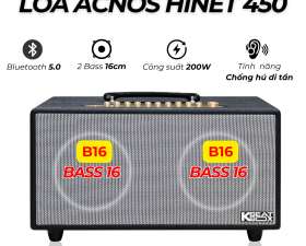 Loa di động karaoke Acnos HiNet 450 Bass đôi 16cm, Công suất 200W Kèm 2 Micro Không Dây 
