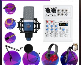 Combo thu âm, livestream Micro AQTA ALC-249, Mixer E4 - Kèm full phụ kiện 
