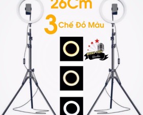 Đèn Led tròn LiveStream 26CM - Có nút chỉnh 3 chế độ sáng, chân cao 2m1