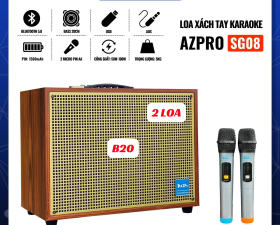 Loa Xách Tay Di Động Karaoke AZPro SG08 Bass20 Âm Thanh Chắc Chắn Kèm 2 Micro
