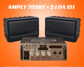 Combo Amply 705BT Và Cặp Loa 151 Âm Thanh Mini Cho Spa, Cafe