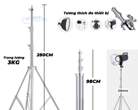 Chân Đèn Studio 8809 Inox Chịu Tải 15kg Loại Tốt Cao Tối Đa 2m8 Gấp Gọn Chỉ 98cm