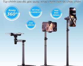 Chân đỡ điện thoại để bàn livestreams xoay 360 độ L02 Hợp Kim Nhôm Đế Carbon Cao Tối Đa 45cm