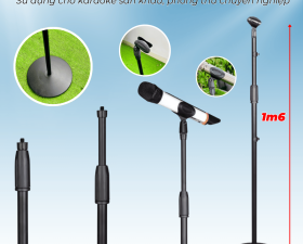 Chân Micro Đứng T13S Cho Karaoke Sân Khấu, Phòng Thu Chuyên Nghiệp Cao Tối Đa 1m6 Đế Thép Rộng 25cm