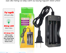 Bộ Sạc 2 Pin 18650 Thông Minh MS202A Có Đèn Báo Sạc, Tự Ngắt Khi Đây