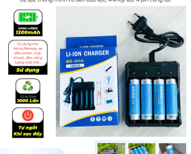 Combo Sạc 4 Pin Kèm Đốc Sạc Có Đèn Báo Sạc, 4 Khay Sạc 4 Pin Cùng Lúc Tự Động Ngắt Khi Sac Đầy
