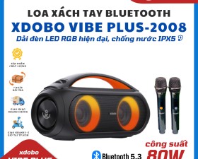 Loa Xách Tay XDOBO Vibe Plus 2008 công suất 80W, LED RGB Nhấp Nháy, Chống Nước IPX5, Kèm 2 Micro