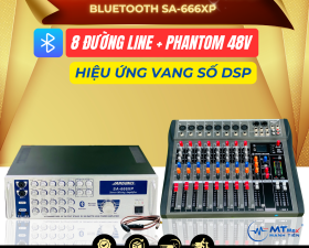 Combo Mixer MTMAX KT8 + Amply Bluetooth SA 666XP 12 Sò, 4 Tụ Nguồn Lớn Kèm Dây Canon Ra Hoa Sen