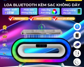 Loa Bluetooth S306 Nghe Nhạc, Xem Giờ, Sạc Nhanh 15W, Ánh Sáng LED RGB Nhấp Nháy