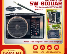 Đài Radio FM SW-601UAR Với 4 Kênh Tần Số Riêng Biệt, Nghe Nhạc Từ USB, Thẻ Nhớ, Cập Nhật Tin Tức