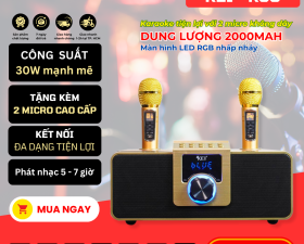 Loa karaoke bluetooth KEI K08 - Tặng kèm 2 micro không dây có màn hình LCD - Sạc pin micro trên loa