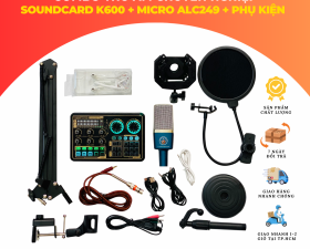 Combo Thu Âm, Livestream Chuyên Nghiệp Soundcard K600 + Micro ALC-249 - Phụ Kiện