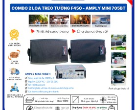 Combo Amply 705BT Và Cặp Loa Treo Tường F450 Cho Quán Cà Phê, Giải Trí Công Cộng