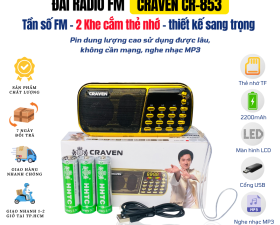 Đài Radio FM Craven CR-853 Nghe Đài FM, Phát Nhạc MP3 Qua USB, Thẻ Nhớ TF, Âm Thanh Rõ Ràng