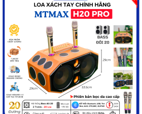 Loa Xách Tay Bọc Da Cao Cấp MTMAX H20 Pro Trang Bị 20 Loa, Bass Đôi 20CM,  2 Treble, 600W