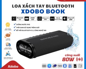 Loa Xách Tay Bluetooth Xdobo Book Công Suất 80W, Chip DSP, Công Nghệ TWS, Chống Nước IPX5