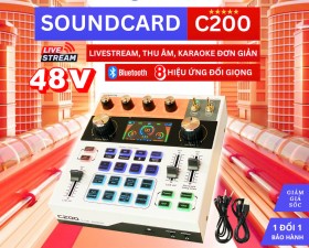Sound Card Thu Âm, Livestream C200 Live Audio Chuyên Nghiệp, 48V Cùng 8 Hiệu Ứng Đổi Giọng, Nhỏ Gọn