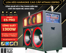 Loa Kéo MTMAX E5PRO, Bass Đôi 50, 2 Trung, 2 Treble, Công Suất Mạnh Mẽ 1300W, Kèm 2 Micro Không Dây