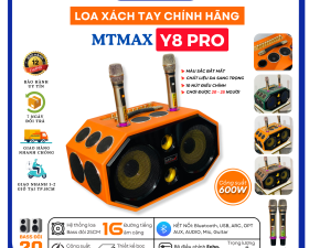 Loa Xách Tay Karaoke Bọc Da Cao Cấp MTMAX Y8 Pro Hệ Thống Bass Đôi 20, 16 Đường Tiếng, Kèm 2 Micro