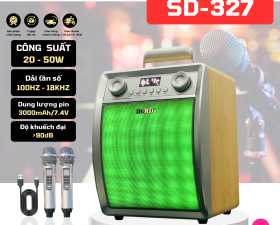 Loa Xách Tay Bluetooth SD-327 Công Suất 50W Tích Hợp Chế Độ Led RGB Kèm 2 Micro Không Dây Cao Cấp