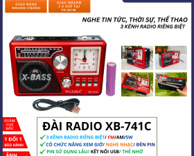 Đài FM RADIO XB-741C - NGHE NHẠC QUA USB VÀ THẺ NHỚ có đèn Pin siêu sáng