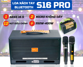 Loa Xách Tay MTMAX S16 Pro 400W Bass Đôi 16.5, 1 Trung, 1 Treble, Bluetooth, 2 Micro Không Dây
