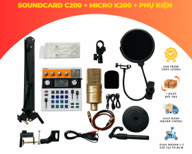 Combo Thu Âm, Livestream Chuyên Nghiệp Soundcard C200 - Micro K200 - Phụ Kiện