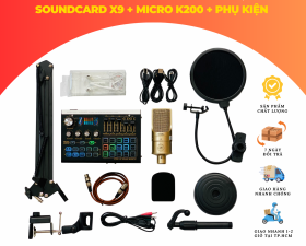 Combo Thu Âm, Livestream Chuyên Nghiệp Soundcard X9 - Micro K200 - Phụ Kiện