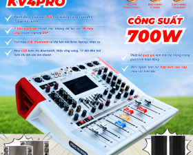 Mixer Liền Công Suất MTMAX KV4Pro Đẩy Liền Vang, Liền Mixer Công Suất 750W Chỉnh EQ, 99 Hiệu Ứng