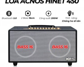 Loa di động karaoke Acnos HiNet 450 Bass đôi 16cm, Công suất 200W Kèm 2 Micro Không Dây 
