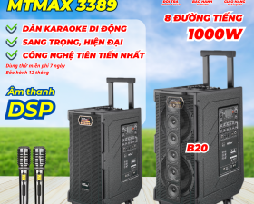 Loa Kéo MTMAX 3389 Chip DSP, 8 Đường Tiếng Bass đôi 20 Công Suất 1000W Kèm 2 Micro UHF