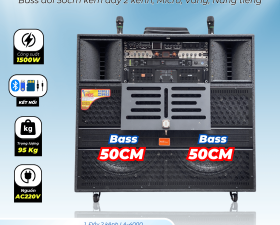 Loa Kéo Điện MTMAX M25Pro Bass Đôi 50Cm 1500W Gồm Đẩy, Micro, Vang, Nâng Tiếng
