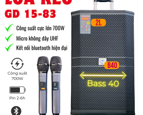 Loa Kéo Di Động GD1583 Bass 40cm 3 Đường Tiếng Công Suất 700W Kèm 2 Micro UHF Cao Cấp