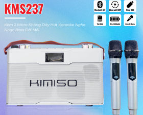 Loa Xách Tay Karaoke Kimini KMS237 Đi Kèm 2 Micro Không Dây Hát Karaoke, Nghe Nhạc Bass Đời Mới