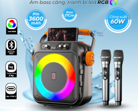 Loa Nghe Nhạc Karaoke MS80 Kèm Micro Bass17cm Led RGB Công Suất 60W Pin 3600mAh