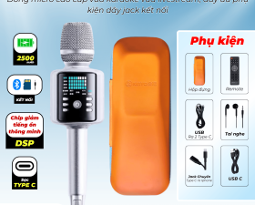 Micro Bluetooth Karaoke H9 Vừa Karaoke Vừa Livestream Đầy Đủ Dây Jack Kết Nối Đi Kèm Hộp Đựng