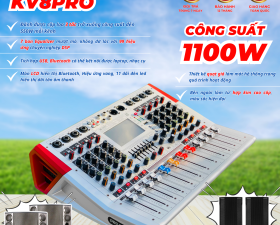 Mixer Liền Công Suất MTMAX KV8Pro Đẩy Liền Vang, Liền Mixer Công Suất 1100W Chỉnh EQ, 99 Hiệu Ứng