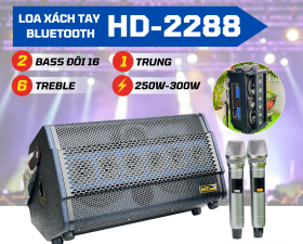 Loa Xách Tay Bluetooth HD 2288, Hệ Thống 2 Bass Đôi 16, 6 Treble, 1 Trung, Công Suất Cực Đại 300W