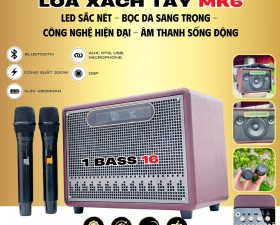 Loa Xách Tay Bluetooth MK6, Công Suất 200W,1 Bass 16, 1 Trung, Kèm 2 Micro