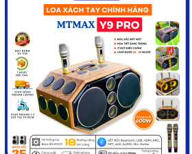 Loa Xách Tay Karaoke Bọc Da Cao Cấp MTMAX Y9 Pro Bass Đôi 25, 20 Đường Tiếng, 600W, Kèm 2 Micro