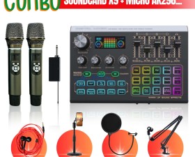Combo Karaoke Thu Âm Livestream - Soundcard X9 + Micro Chính Hãng AK298 + Tai Nghe K9 + Phụ Kiện